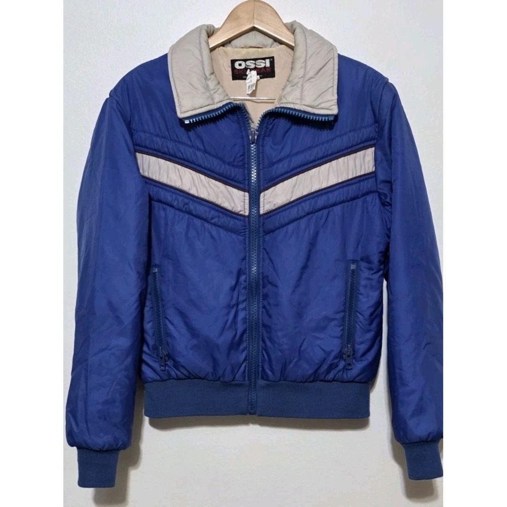 Vintage Ossi Ski Jacket Mens Lrg Blue Retro Puffer Nylon‎ Winter 80s Snow